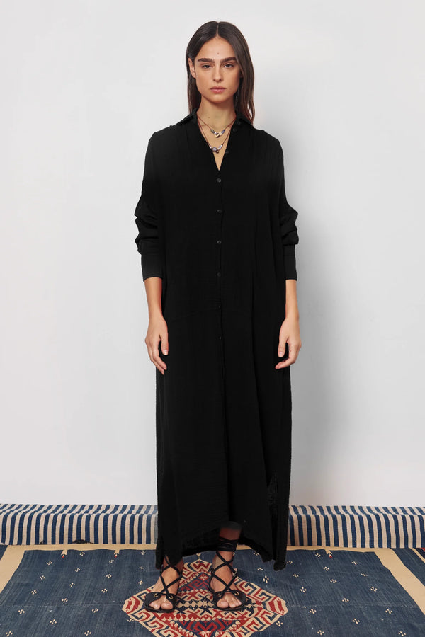 CAFTAN SHIRT DRESS - BLACK
