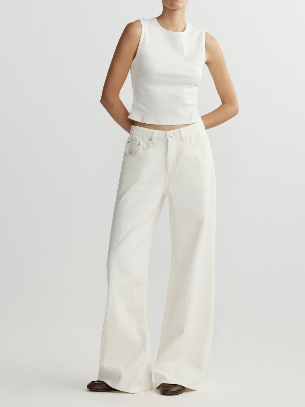 ALEX BAGGY WIDE LEG LOW RISE JEANS - EGGSHELL AURA