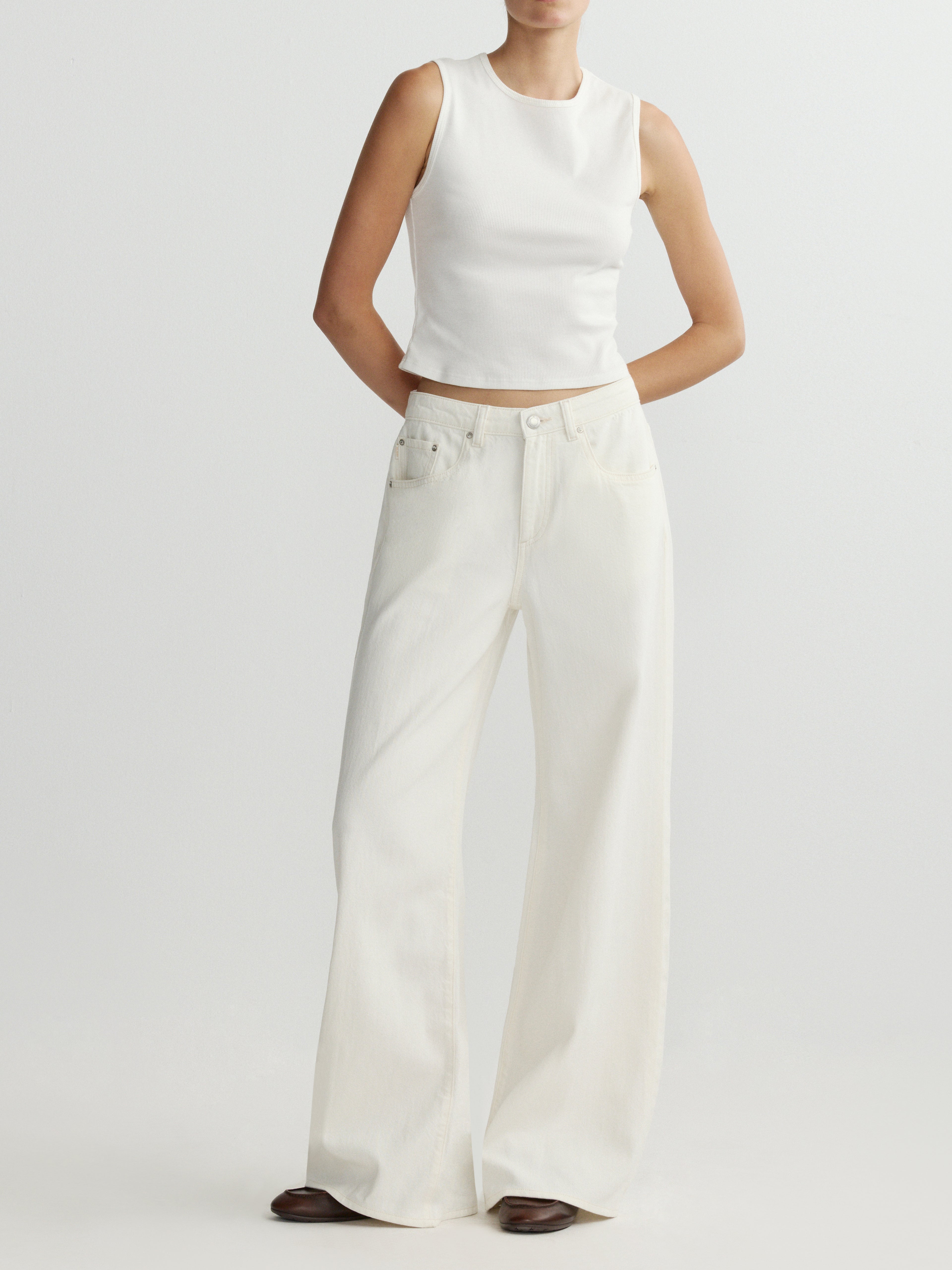 ALEX BAGGY WIDE LEG LOW RISE JEANS - EGGSHELL AURA
