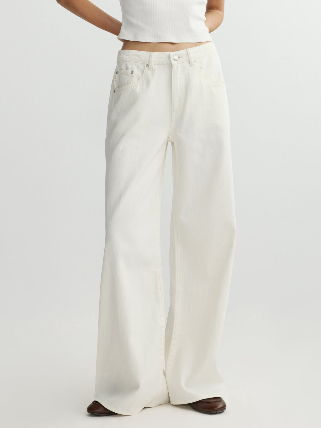 ALEX BAGGY WIDE LEG LOW RISE JEANS - EGGSHELL AURA