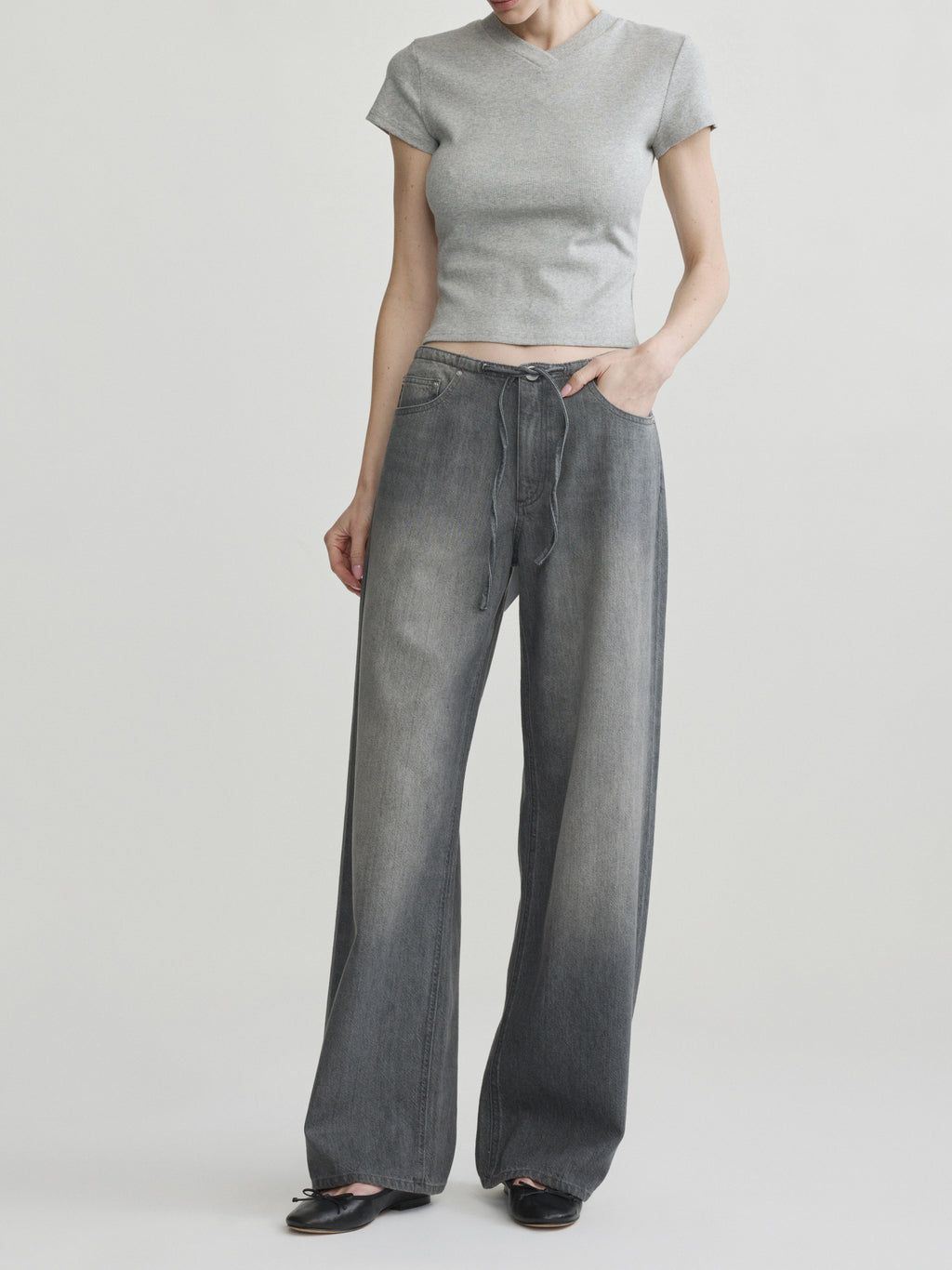 SIENNA LOW SLUNG WIDE LEG RELAXED JEANS - ASH GREY AURA