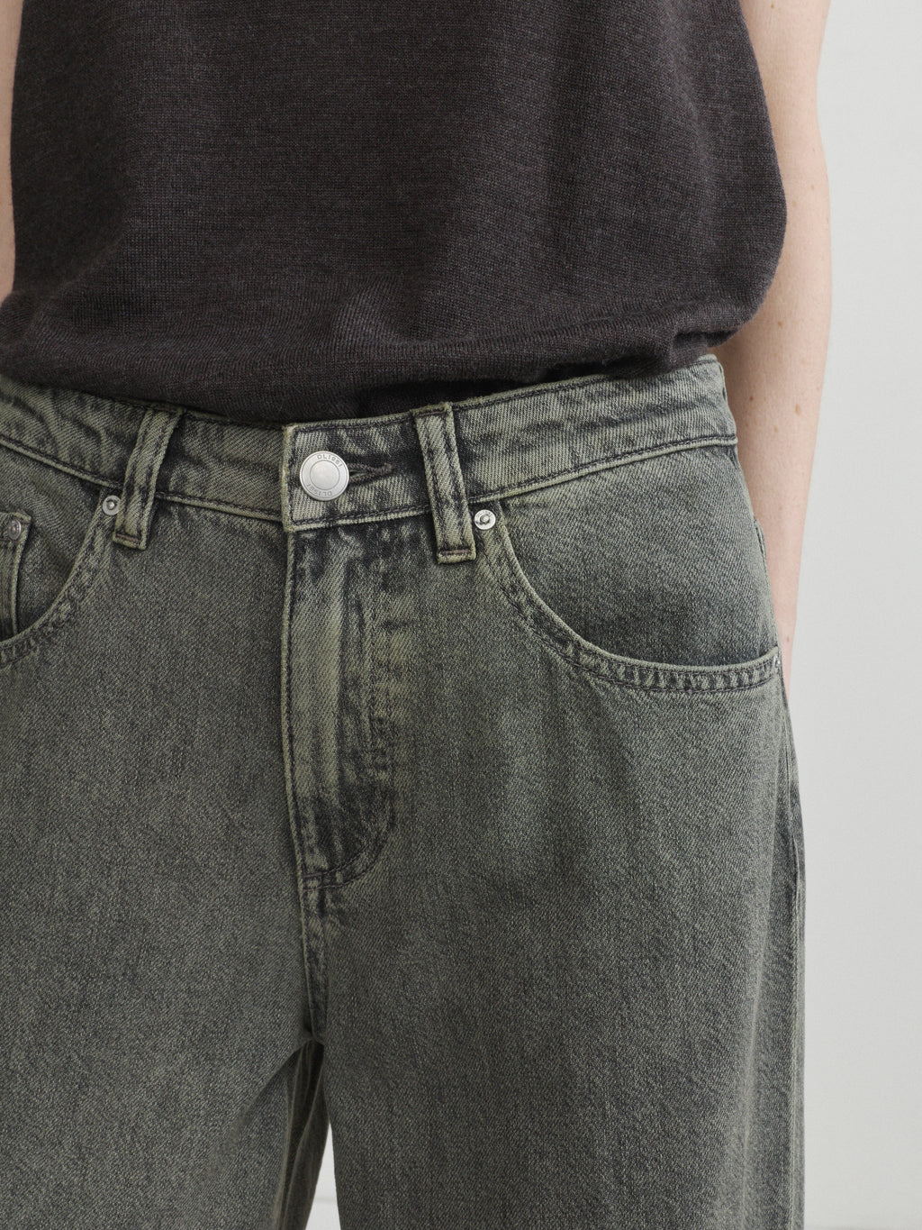 ALEX BAGGY WIDE LEG LOW RISE JEANS - GREEN AURA