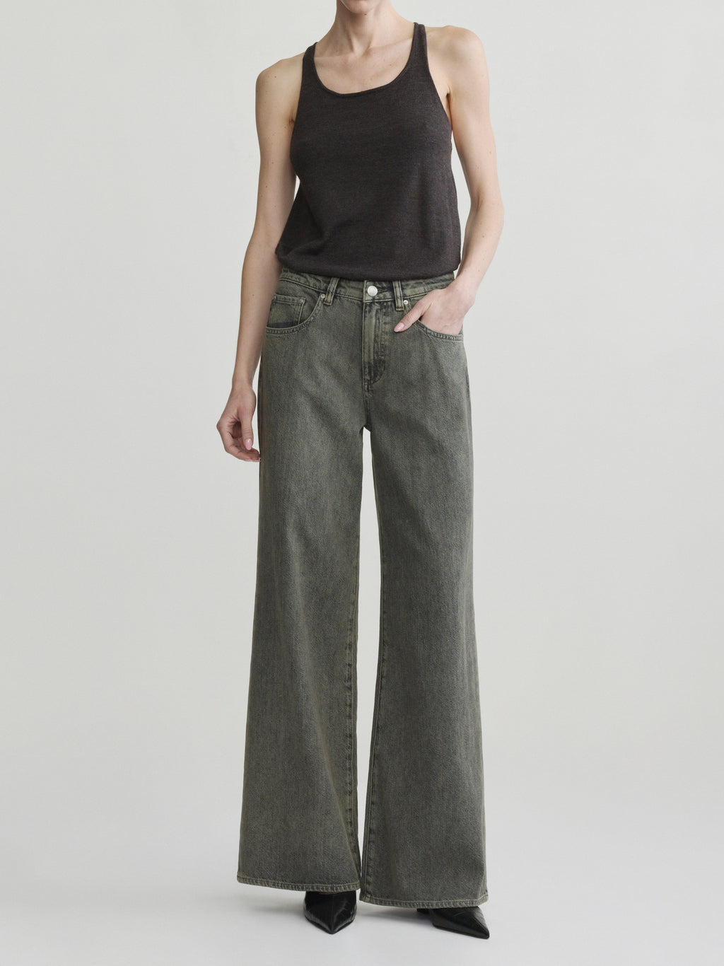 ALEX BAGGY WIDE LEG LOW RISE JEANS - GREEN AURA