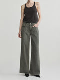 ALEX BAGGY WIDE LEG LOW RISE JEANS - GREEN AURA