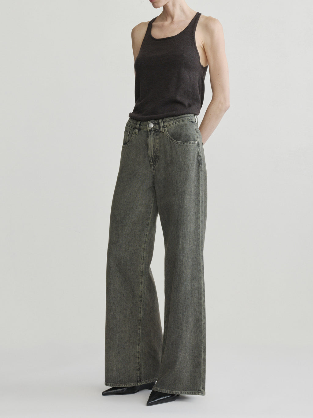 ALEX BAGGY WIDE LEG LOW RISE JEANS - GREEN AURA