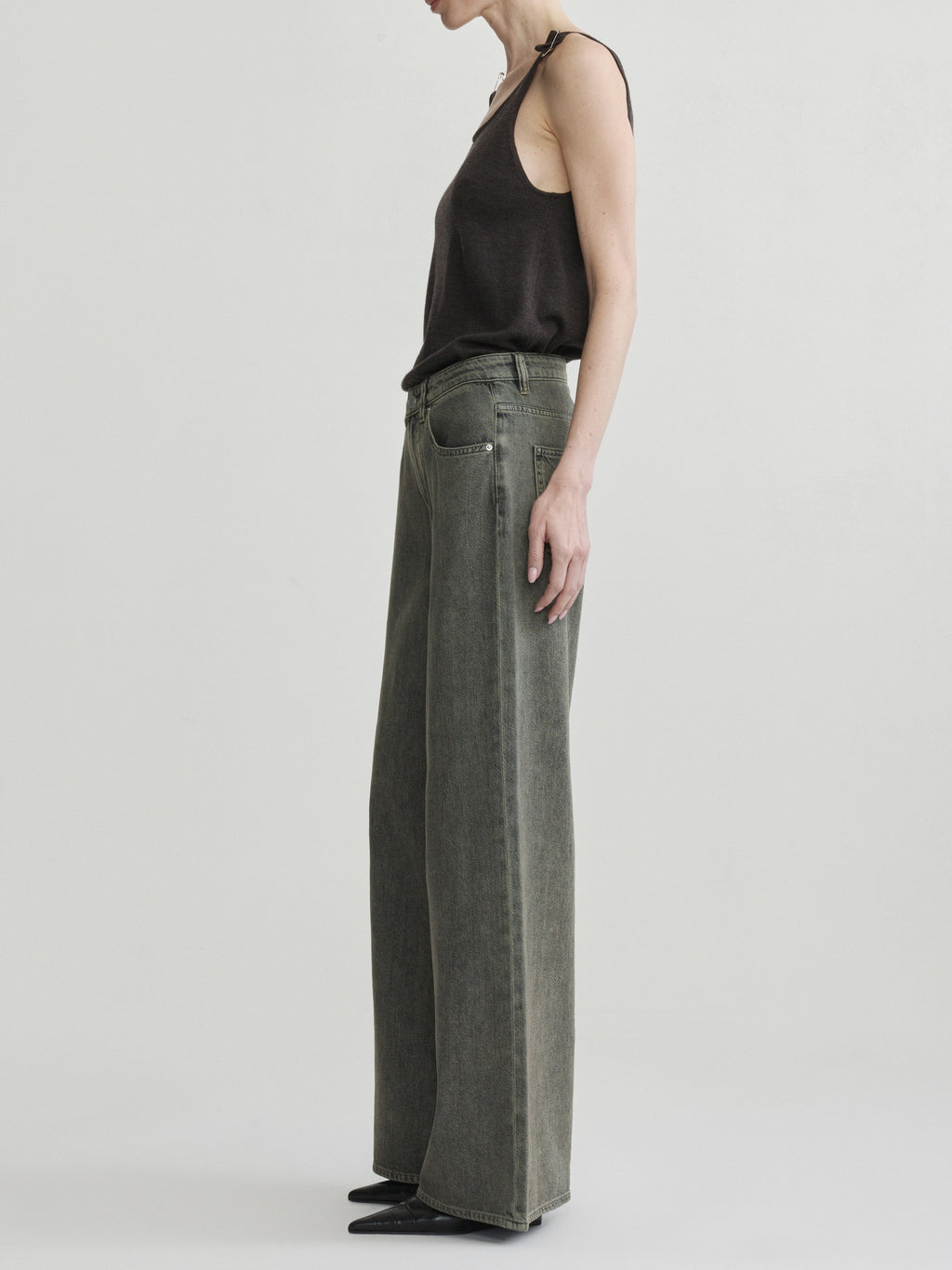 ALEX BAGGY WIDE LEG LOW RISE JEANS - GREEN AURA