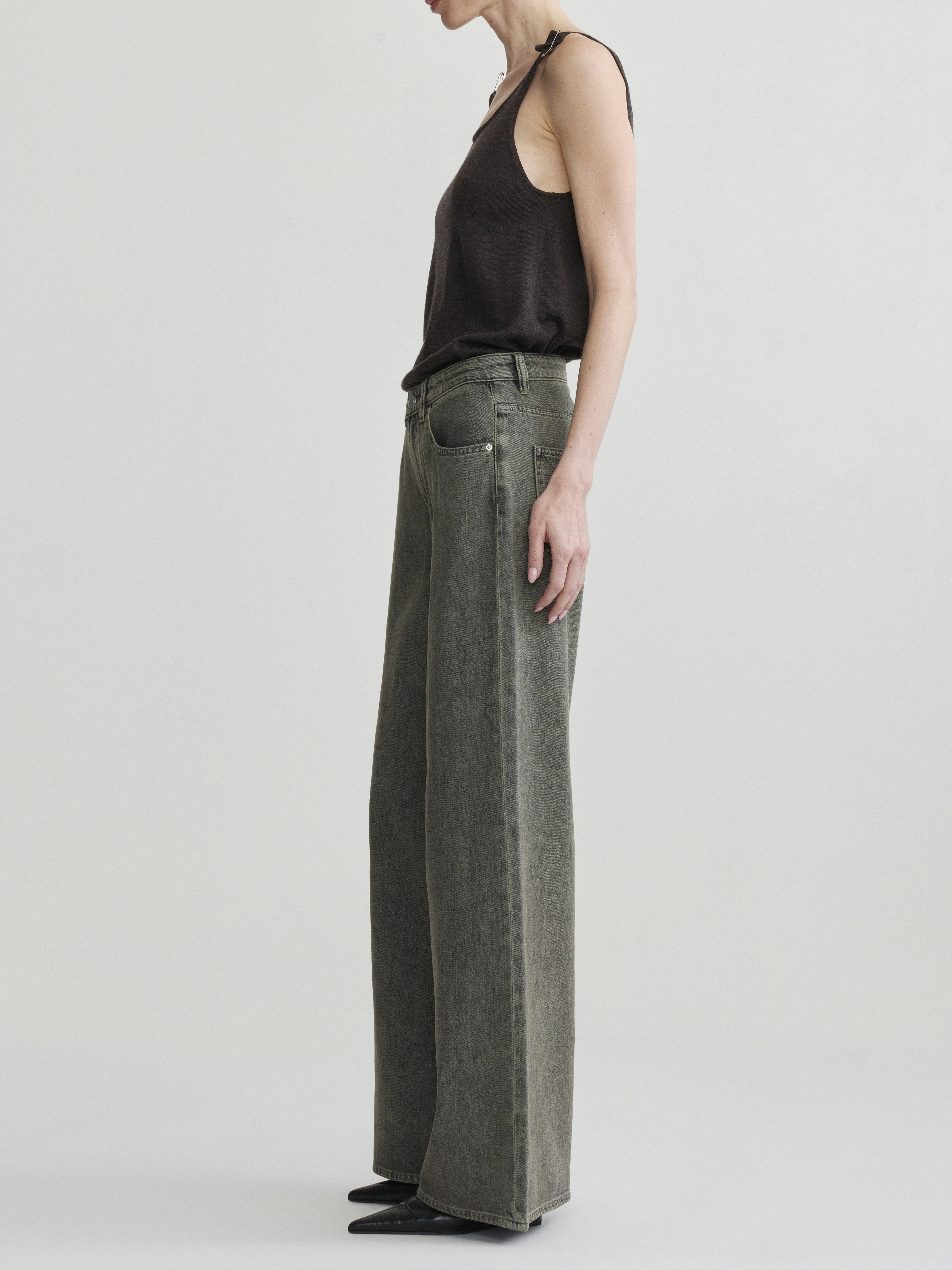 ALEX BAGGY WIDE LEG LOW RISE JEANS - GREEN AURA