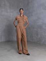 POPLIN JUMPSUIT - ALMOND