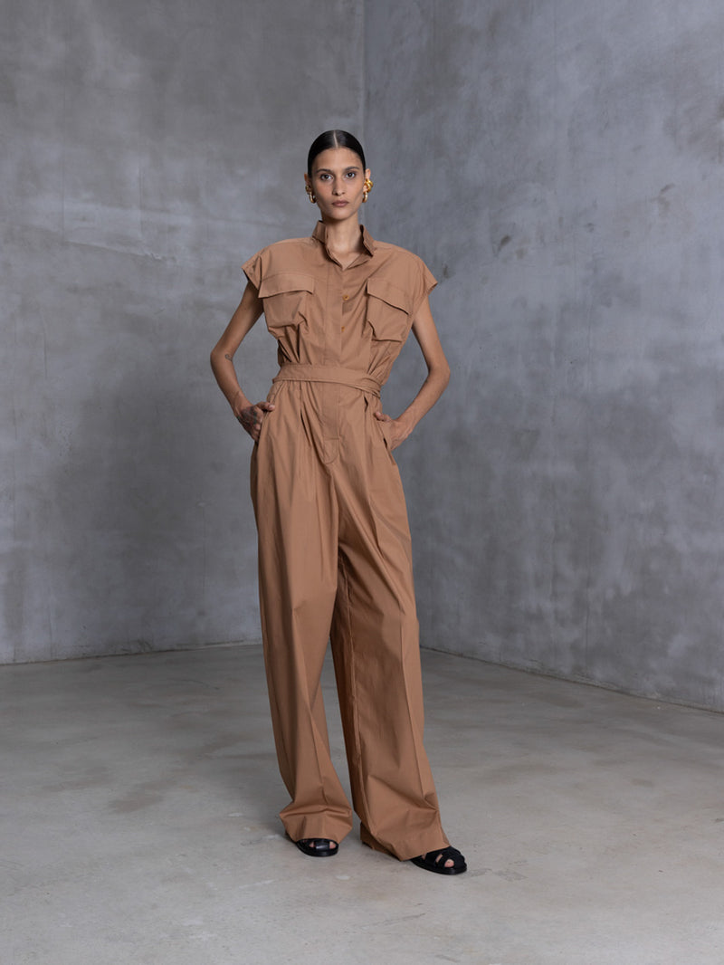 POPLIN JUMPSUIT - ALMOND