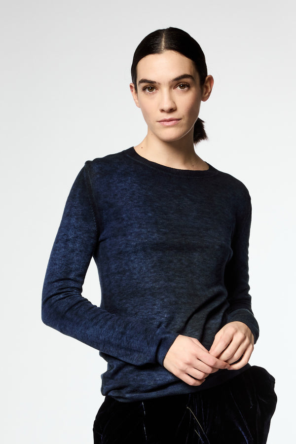 LIGHT CASHMERE WOOL ROUND NECK PULLOVER - N/MIDNIGHT