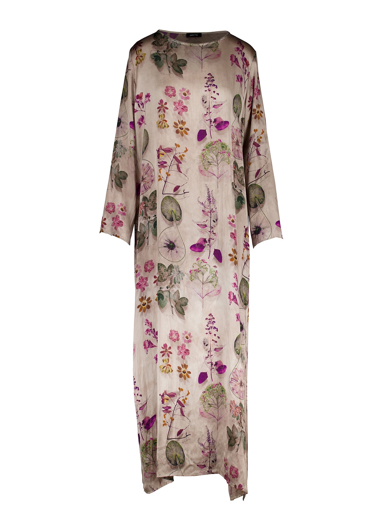 FADED EFFECT HERBARIUM SILK LONG DRESS