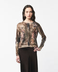 LAMINATED LIGHT CASHMERE ROUND NECK CARDIGAN