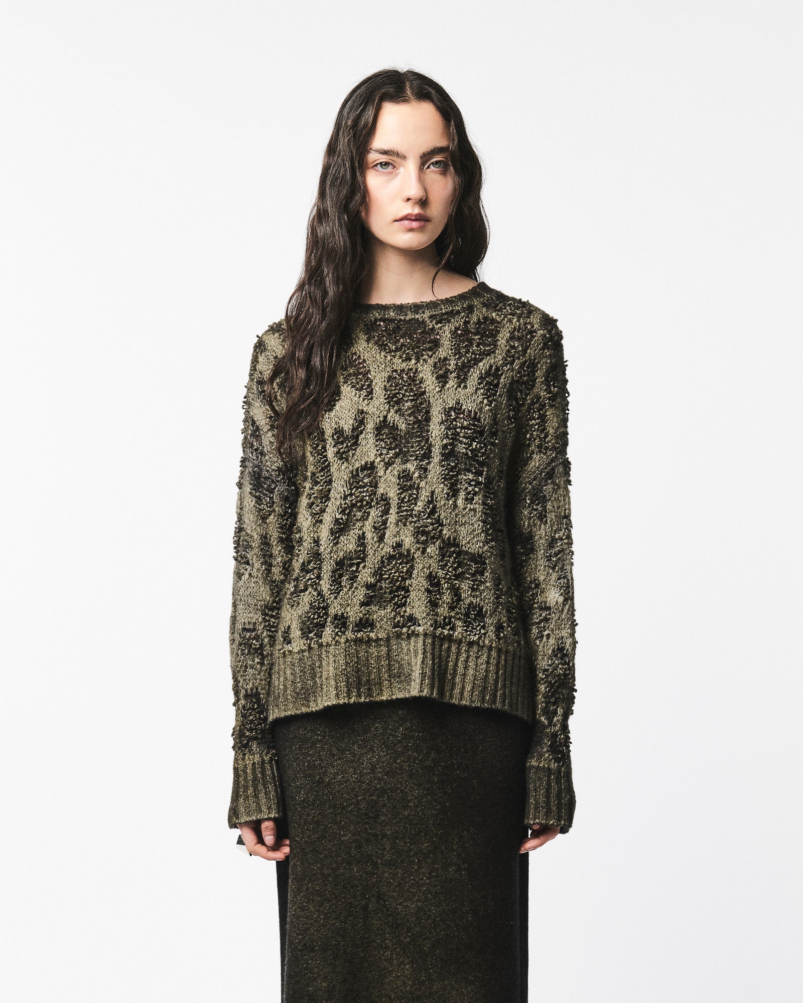 LEOPARD JACQUARD EFFECT ROUND NECK PULLOVER