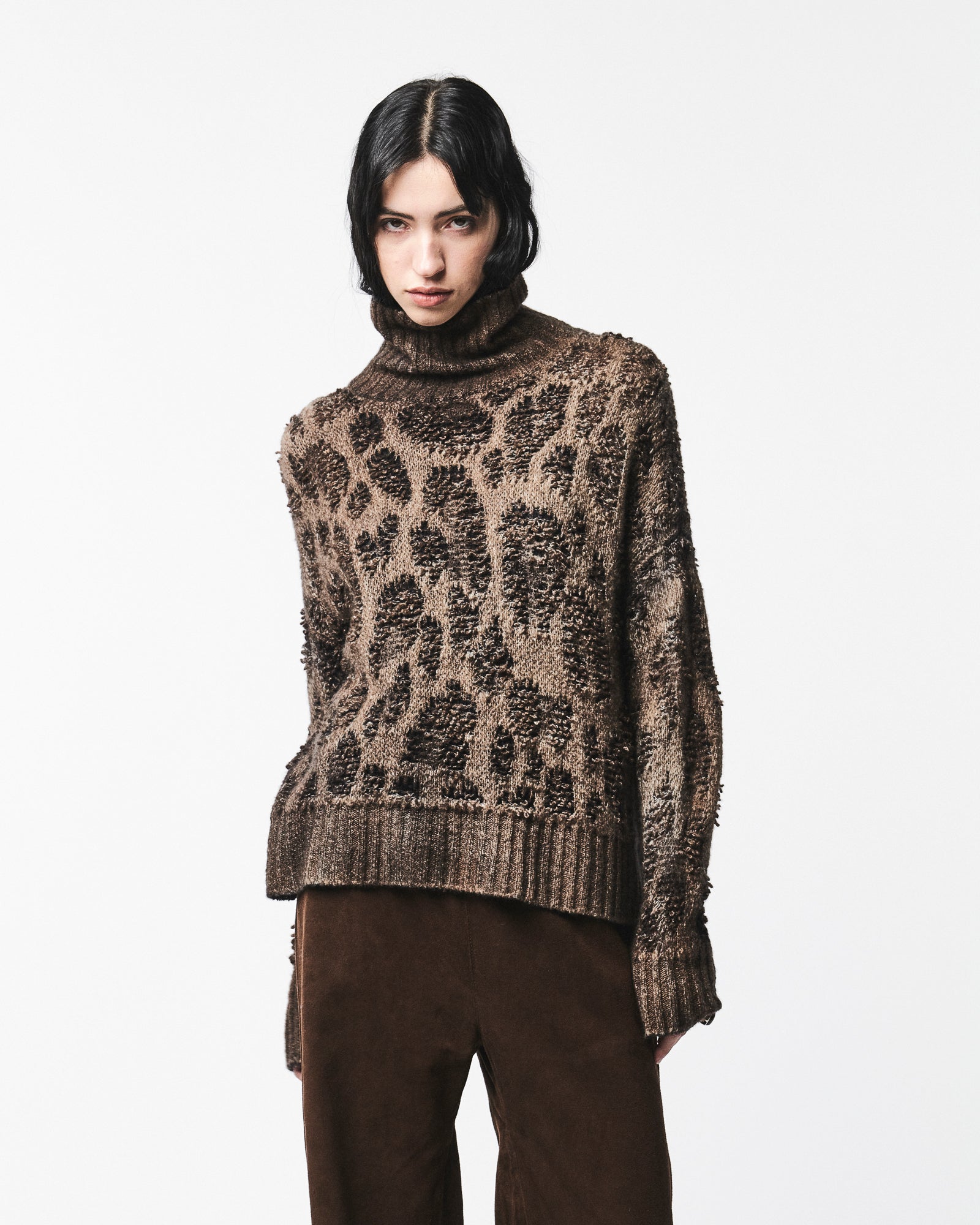 LEOPARD JACQUARD EFFECT HIGH NECK PULLOVER
