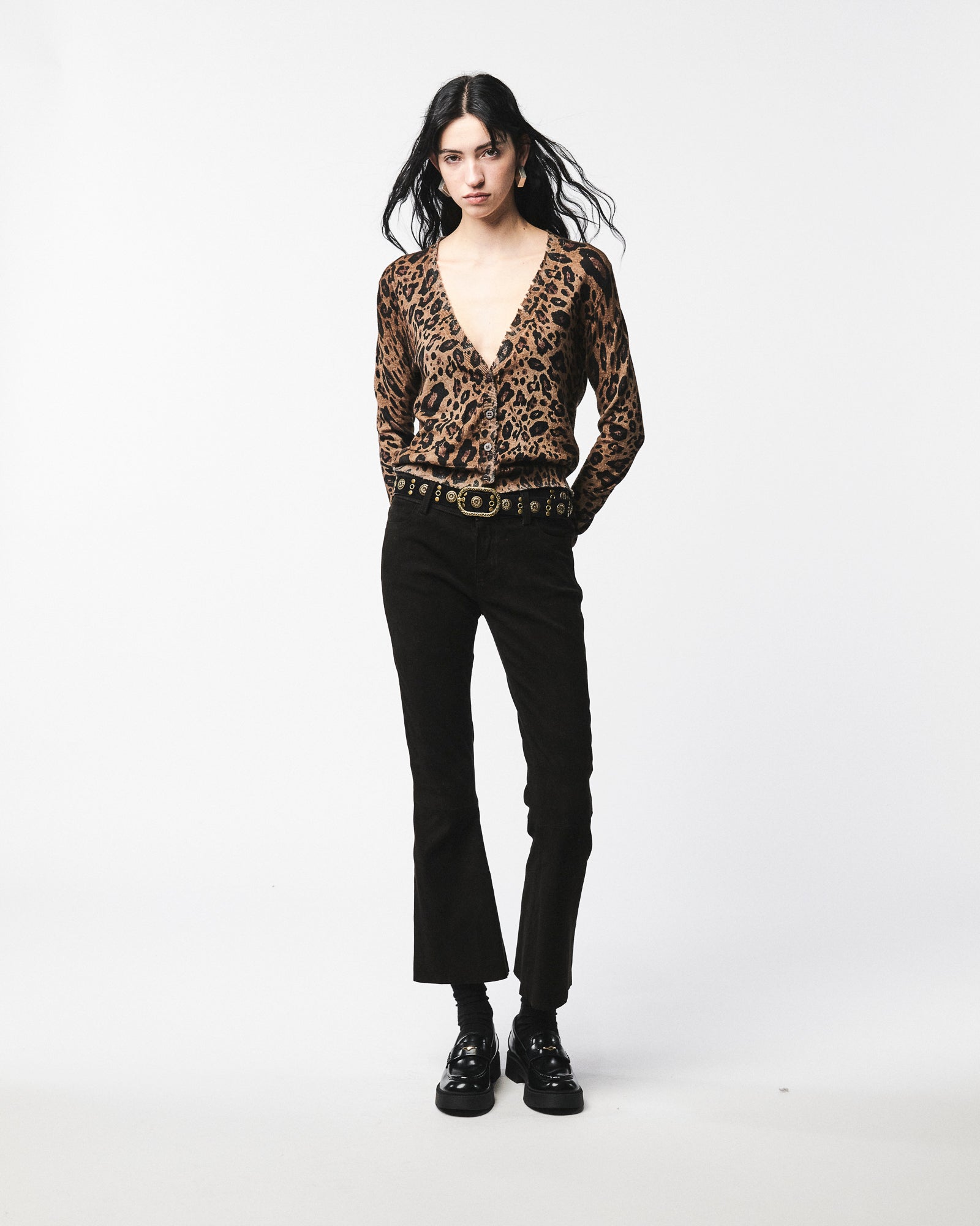 ANIMALIER PRINT V NECK CARDIGAN