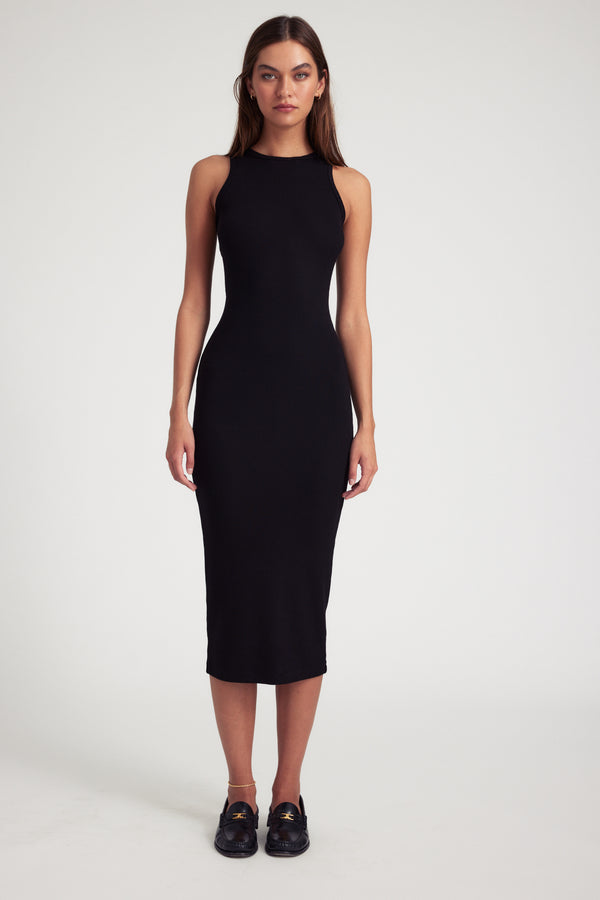 RIB RACER MAXI DRESS - BLACK