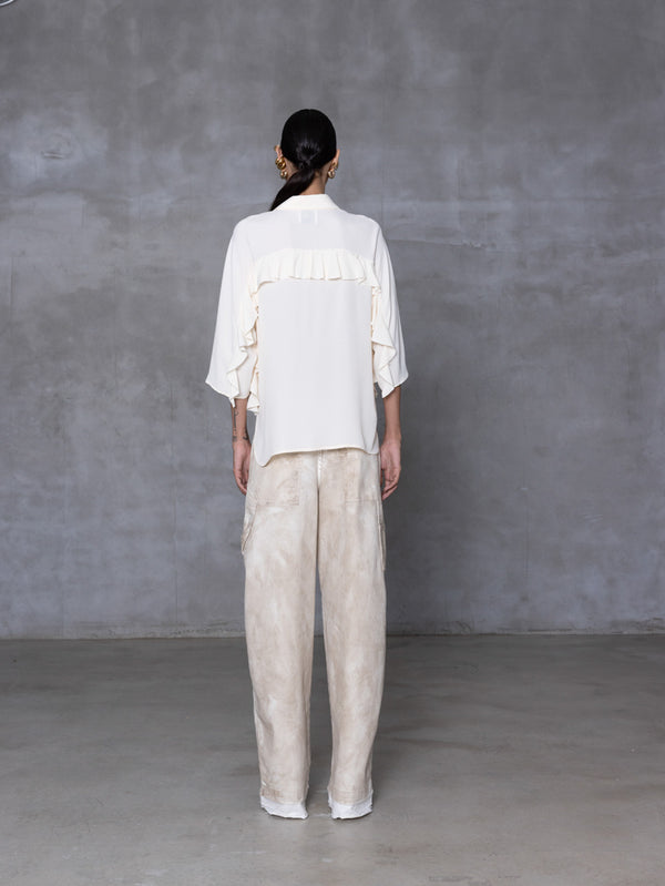 ACETATE BLOUSE WITH FLOUNCE DETAILS - CREAM