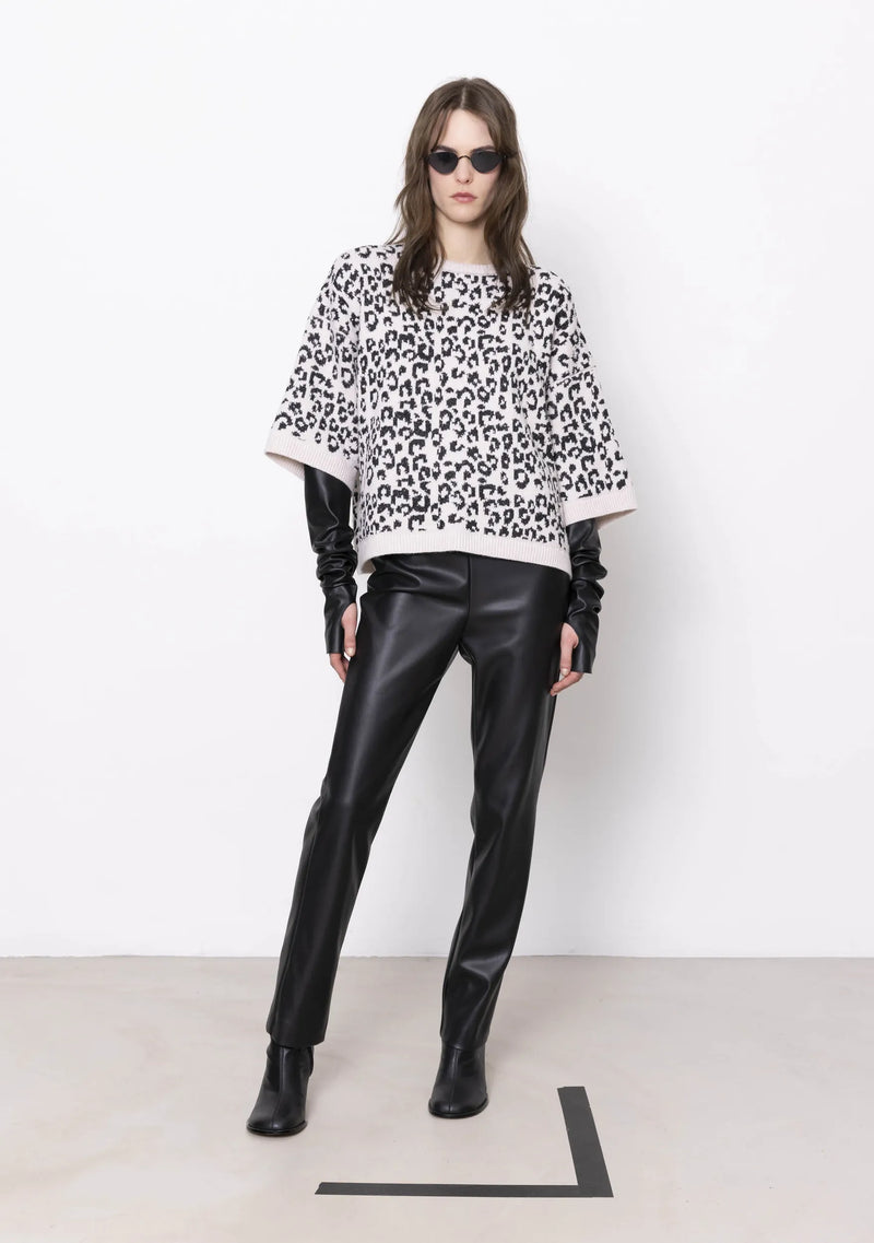 ANIMALIER CREWNECK KNIT W/ SEQUINS - OFF WHITE