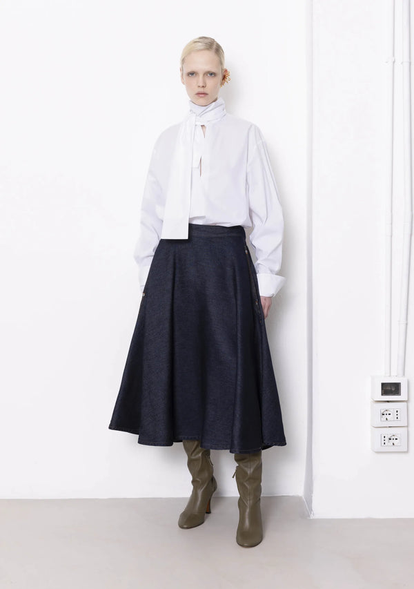 L/S SHIRT W/ NECK TIE- WHITE