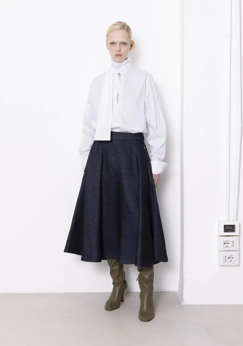 L/S SHIRT W/ NECK TIE- WHITE