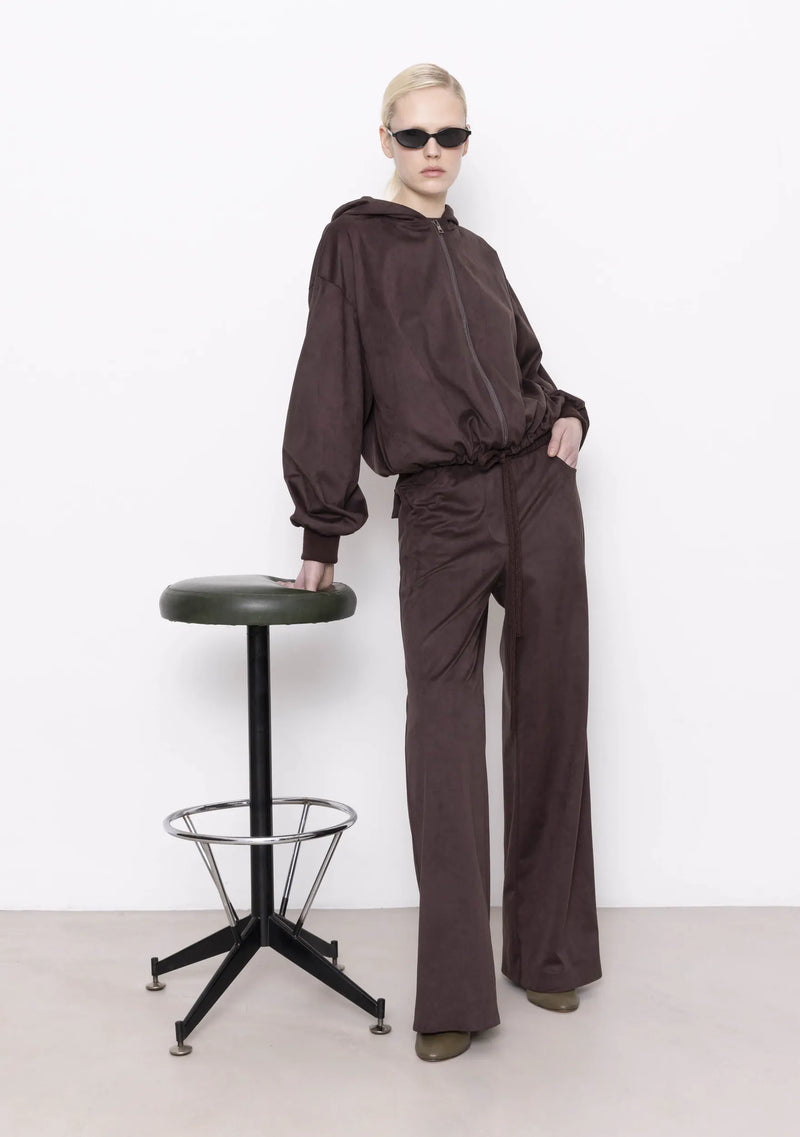 VEGAN SUEDE WIDE LEG PANT- DARK BROWN