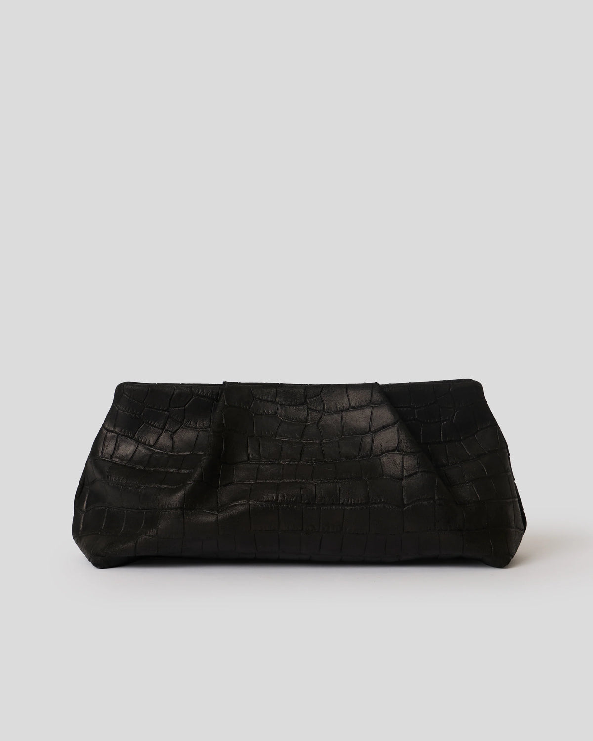 BRONTE CROC SUEDE CLUTCH - BLACK