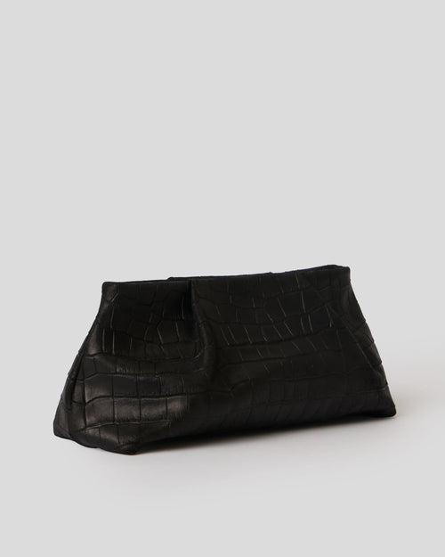 BRONTE CROC SUEDE CLUTCH - BLACK