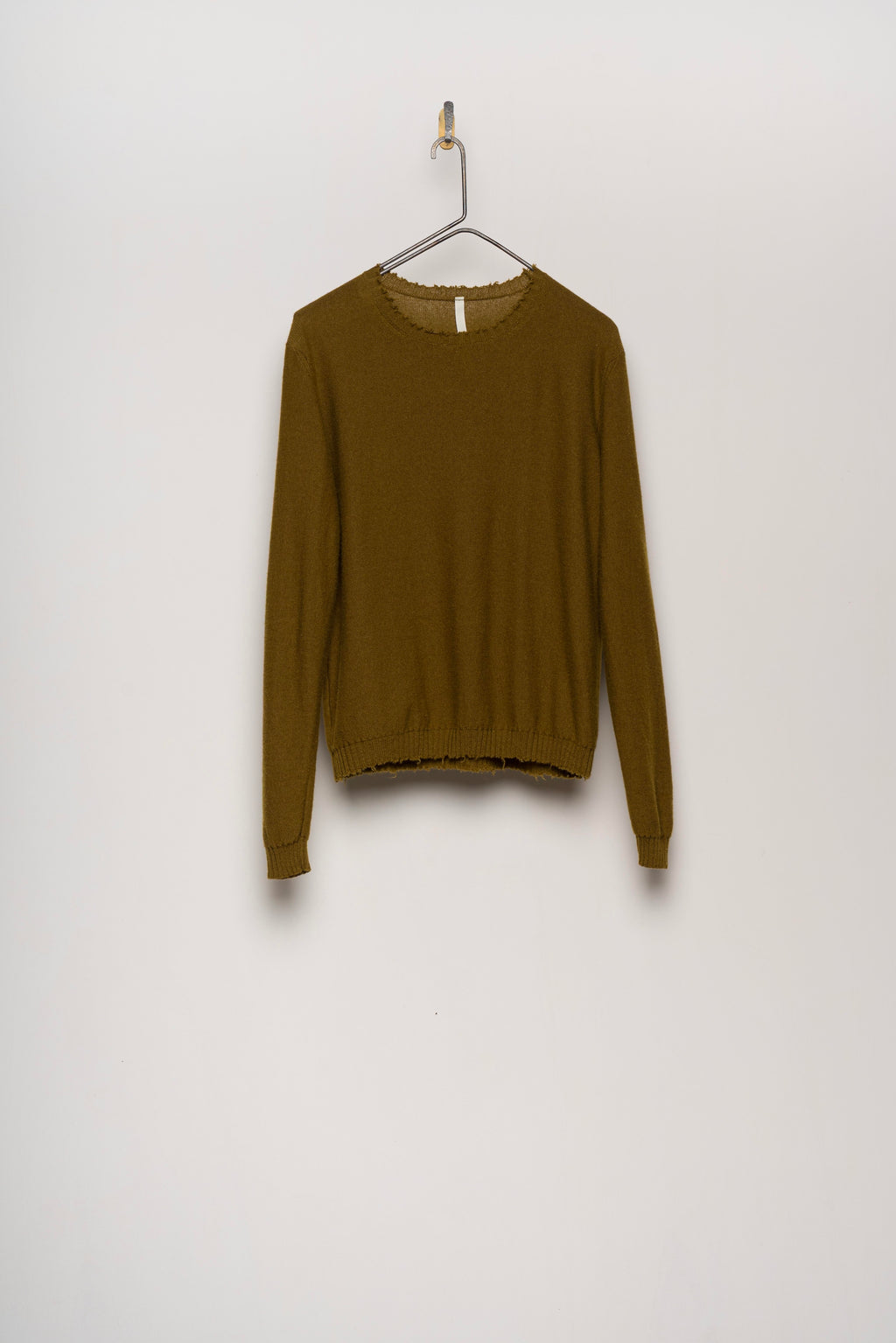 DISTRESSED CASHMERE SILK ROUND NECK PULLOVER