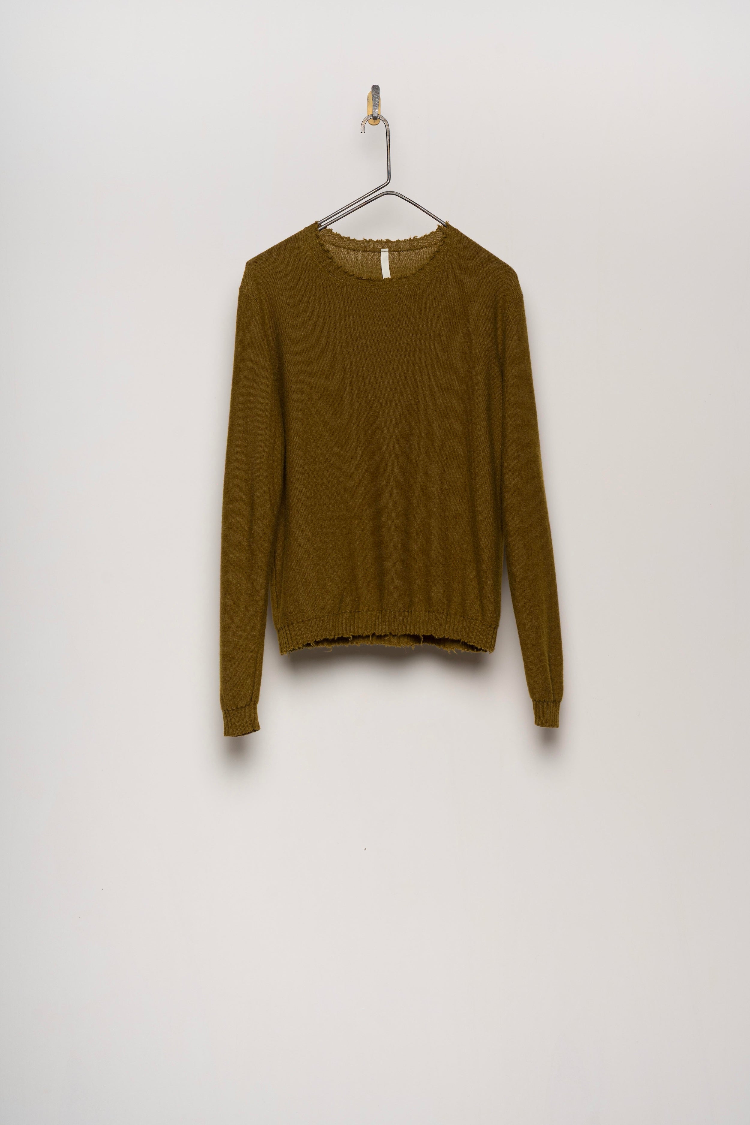 DISTRESSED CASHMERE SILK ROUND NECK PULLOVER