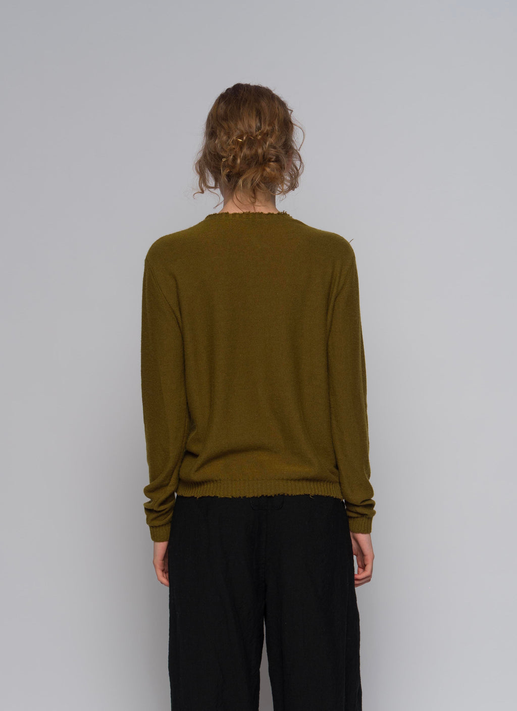 DISTRESSED CASHMERE SILK ROUND NECK PULLOVER