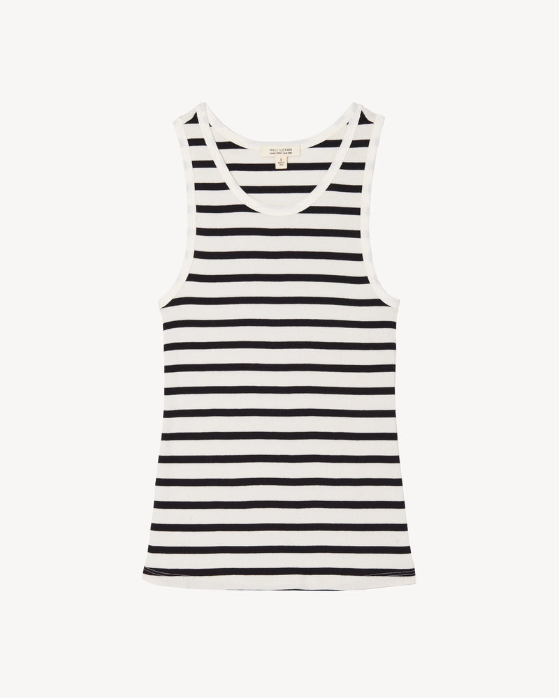 JENNIFER RIB TANK - IVORY/NAVY STRIPE