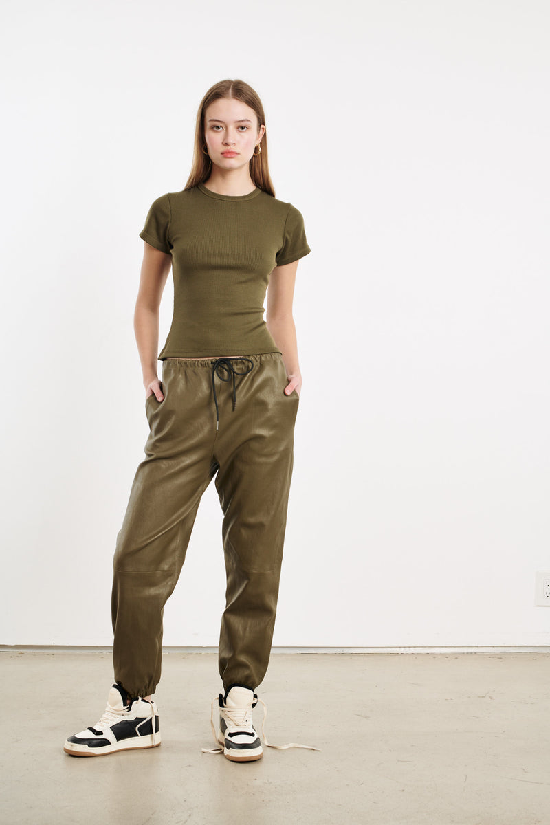 LEATHER SWEATPANTS - MOSS