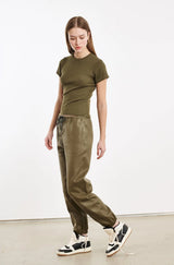 LEATHER SWEATPANTS - MOSS