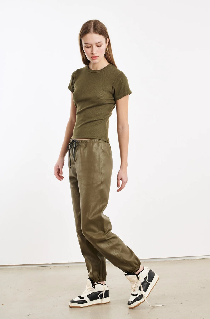 LEATHER SWEATPANTS - MOSS