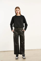 CROPPED BAGGY LOWRISE TROUSERS - BLACK