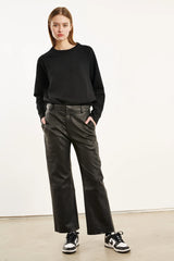 CROPPED BAGGY LOWRISE TROUSERS - BLACK