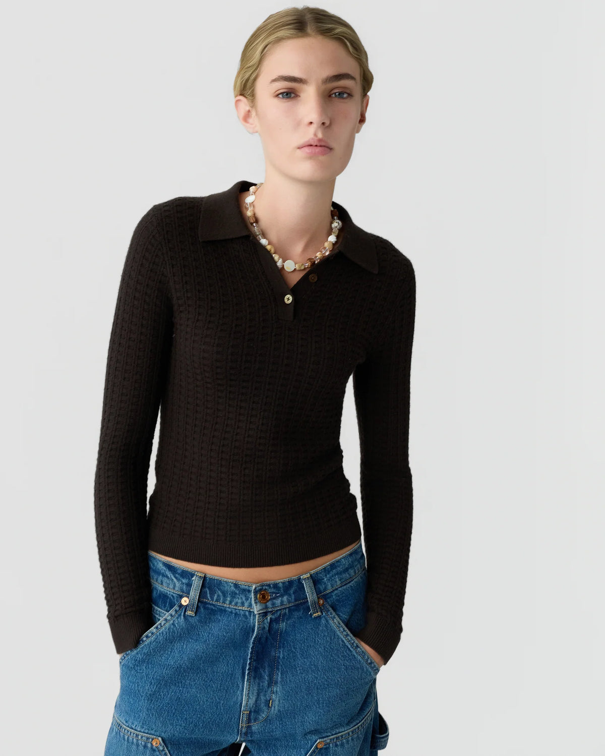 L/S SHRUNKEN WAFFLE POLO