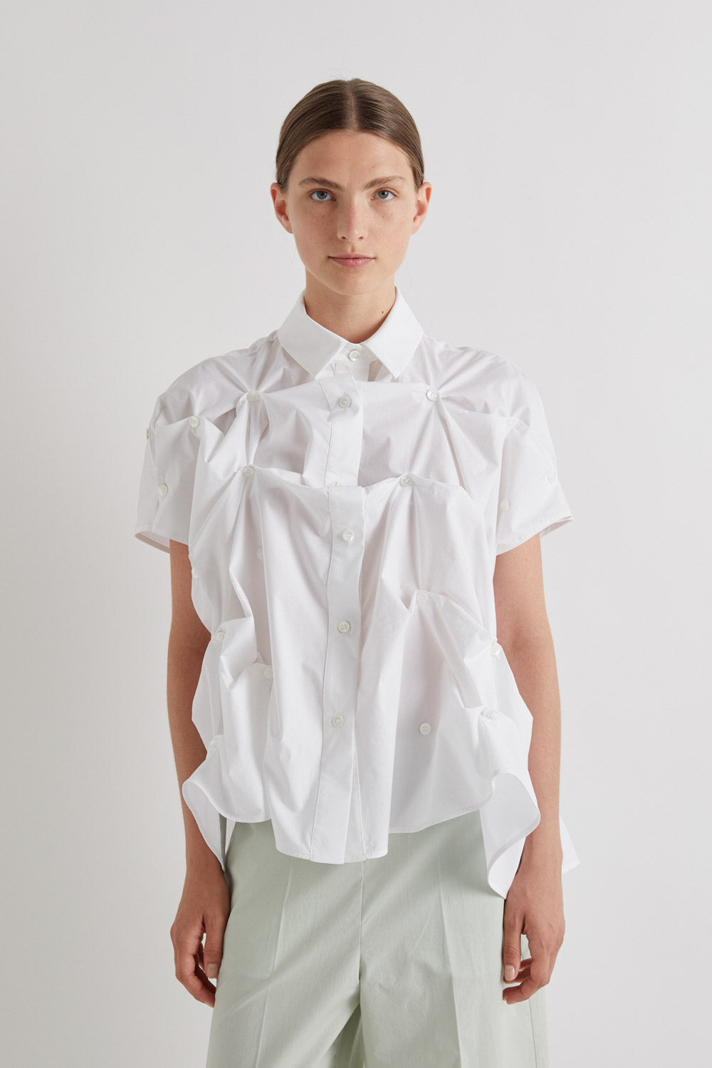 ROUCHED BUTTON UP TOP