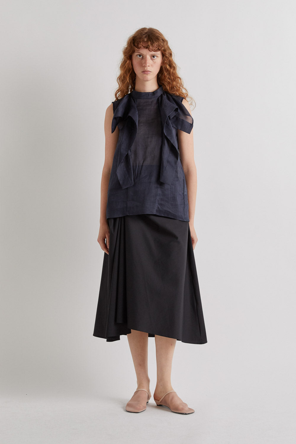 ASYMMETRICAL MIDI SKIRT - BLACK