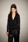 RUFFLED V-NECK KNIT