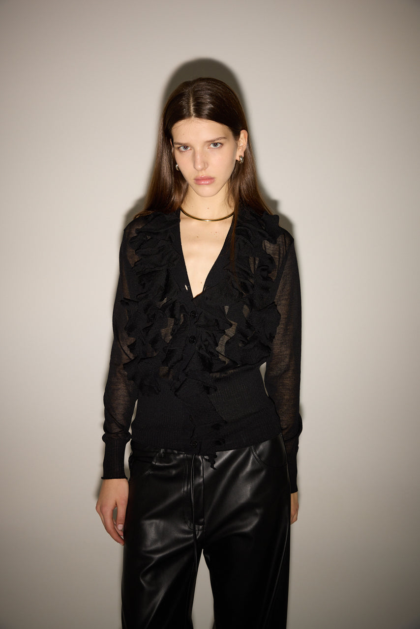 RUFFLED V-NECK KNIT