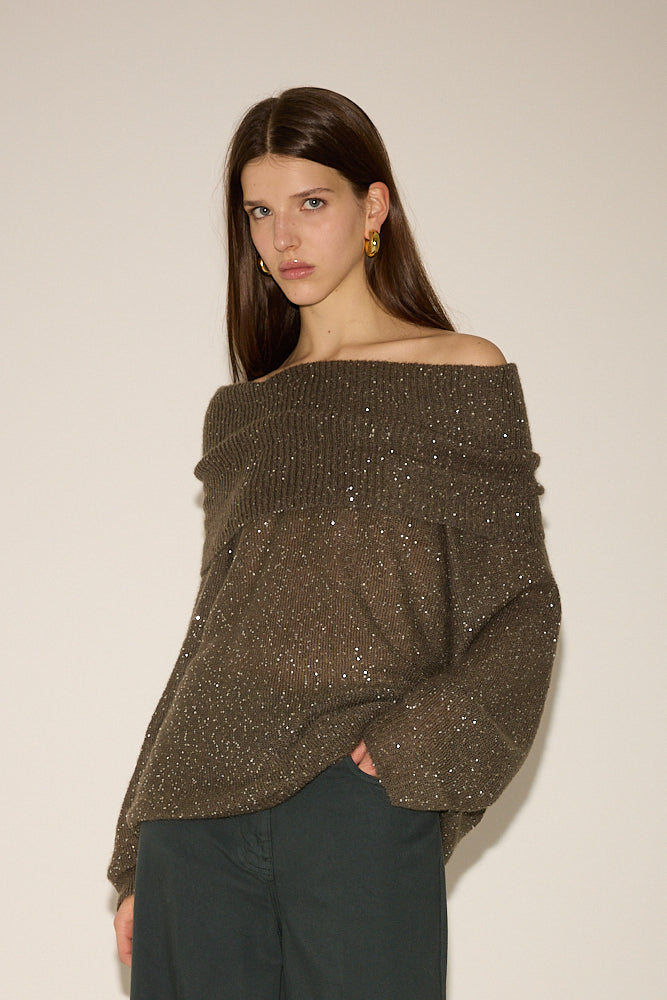SEQUINED OFF-SHOULDER KNIT