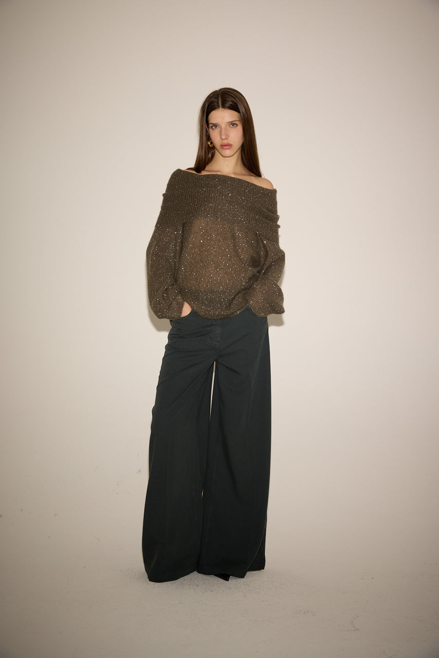 SEQUINED OFF-SHOULDER KNIT