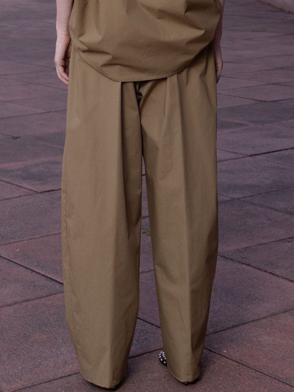 WIDE LEG FRONT ZIP PANT - KHAKI