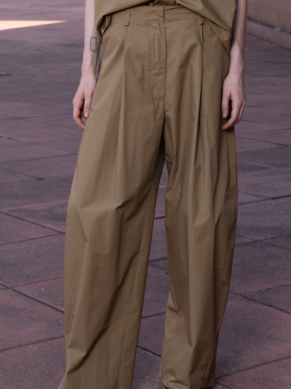 WIDE LEG FRONT ZIP PANT - KHAKI