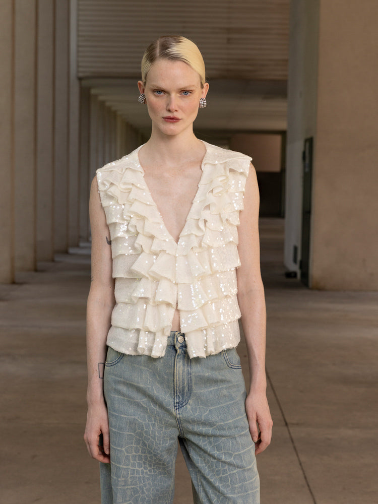 SLEEVELESS SEQUIN VEST