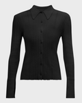 JOAN COLLARED BUTTON DOWN SWEATER - BLACK