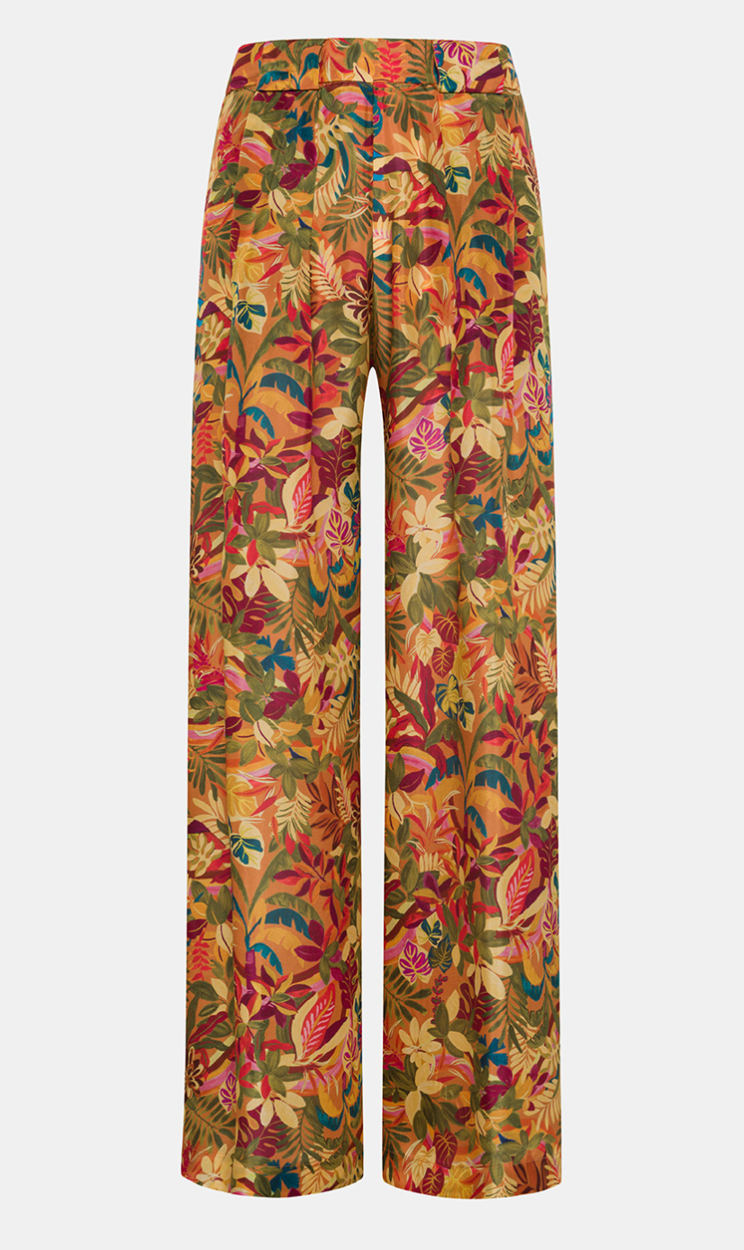ASPEN PANTS IN PRINTED HABOTAI SILK - MULTICOLOR ORANGE