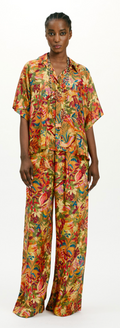ASPEN PANTS IN PRINTED HABOTAI SILK - MULTICOLOR ORANGE