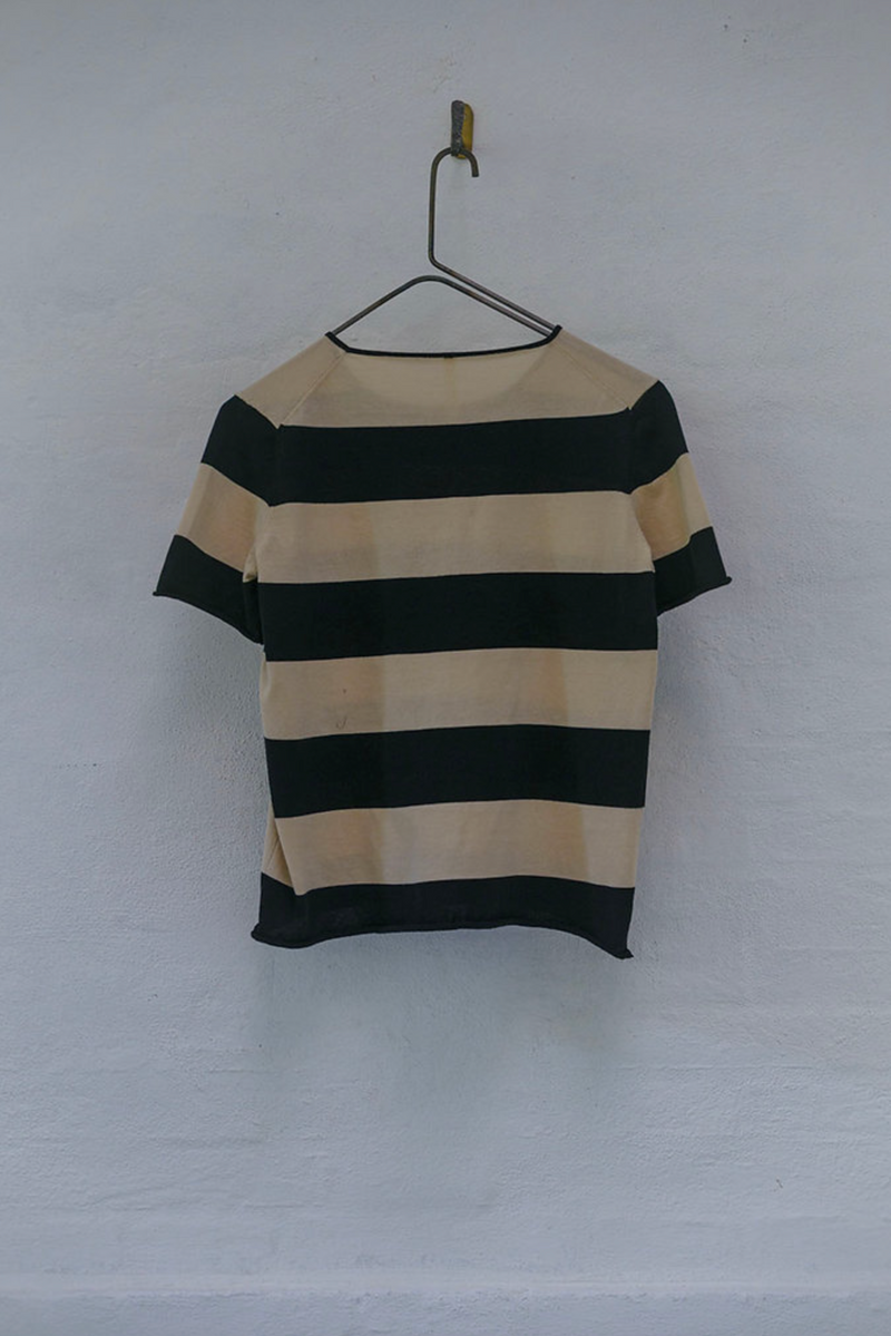 SHORT SLEEVE SWEATER PIMA COTTON - BLACK + OAT